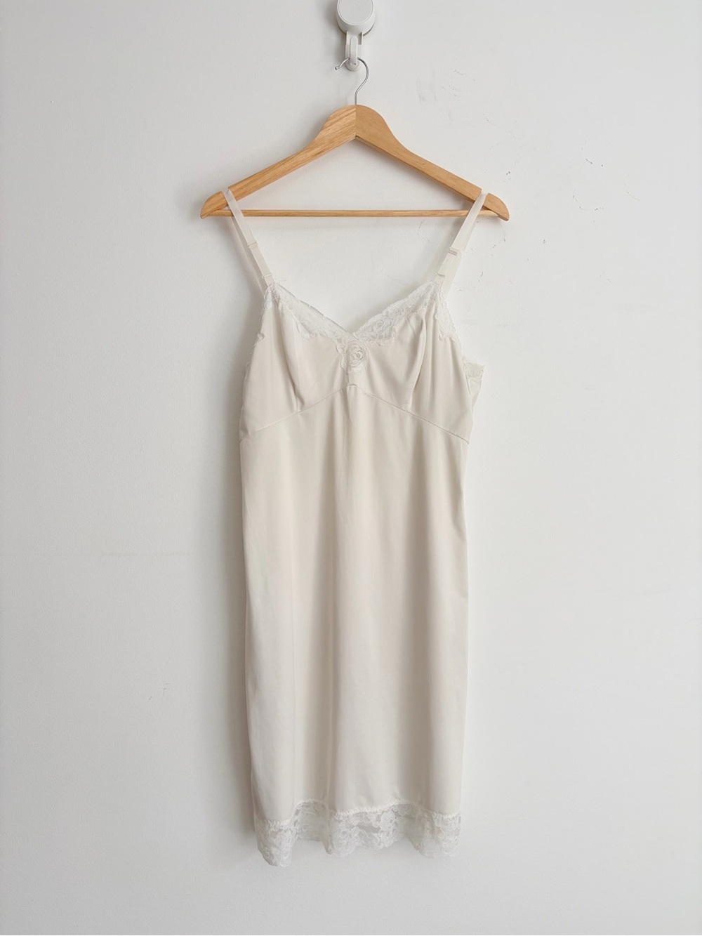 Vintage 80s Ivory Lace Trim Slip Dress Coquette Feminine S